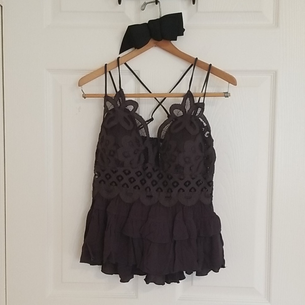 Zenana Dark Gray Peplum Babydoll Lace Camisole - Picture 6 of 6